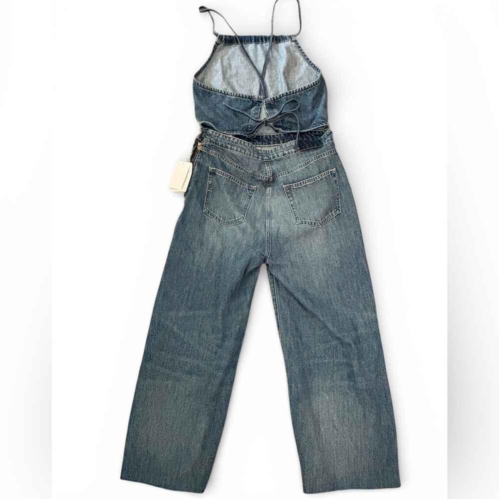 Denim Halter Jumpsuit - Picture 2 of 9